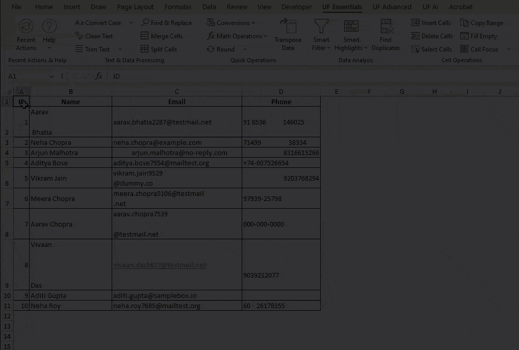 Clean Text in one click in Excel