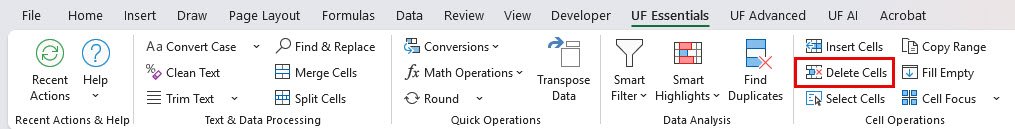 Delete Cells in Excel