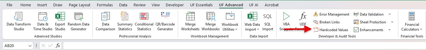 Hardcoded Values Detector for Excel