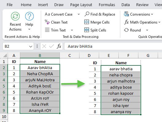 LOWERCASE in Excel