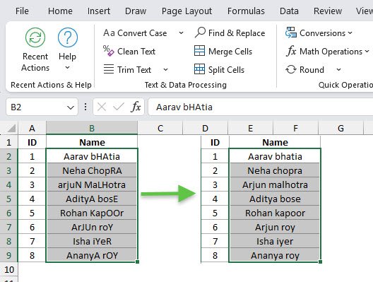 Sentence Case in Excel
