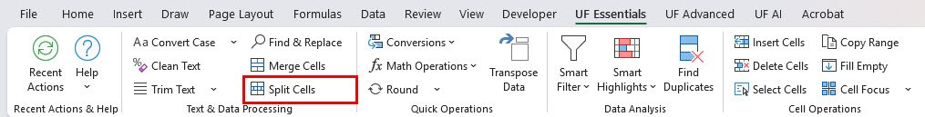 Split Cells in Excel