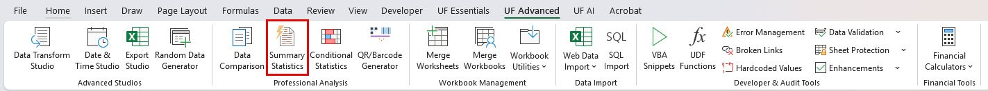 Summary Statistics for Excel