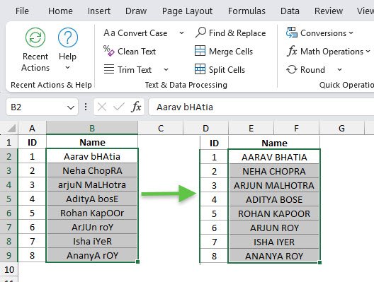 UPPERCASE in Excel