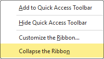 Collapse the Ribbon in Excel