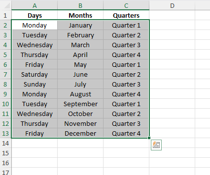 Days, Months and Quarters using Autofill