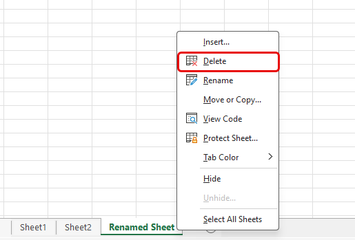 Delete Sheet in Excel