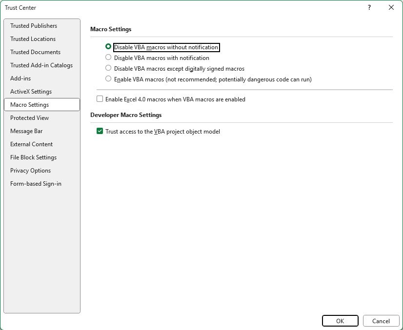 Disable Macros in Excel