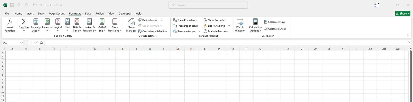 Excel Formulas Tab