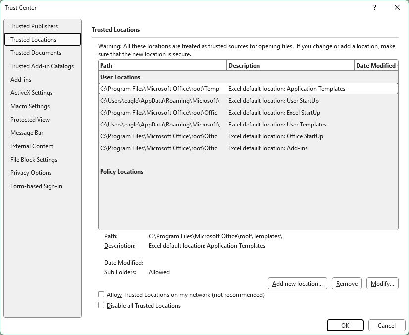Macros Automatically from Trusted Locations