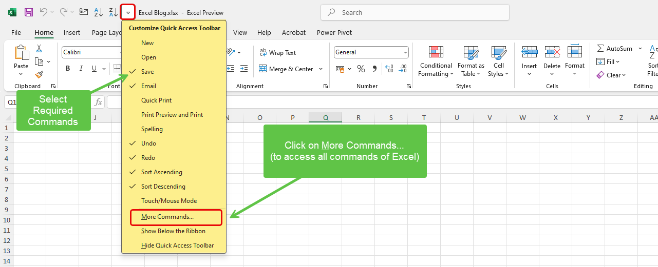 More commands in Quick Access Toolbar