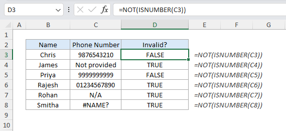 NOT Function in Excel