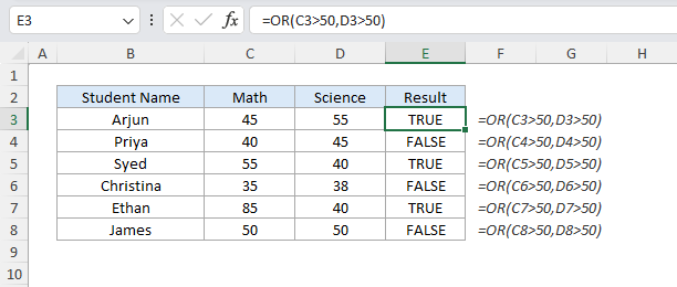 OR Function in Excel
