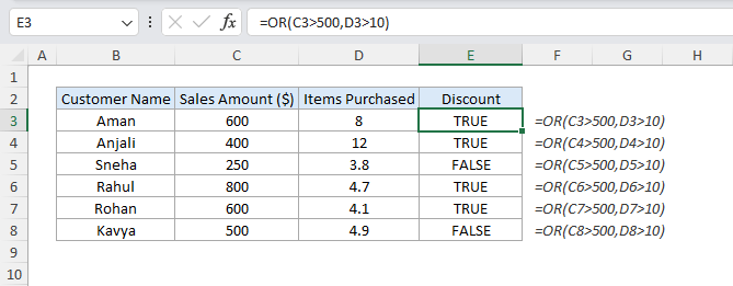 OR Function in Excel