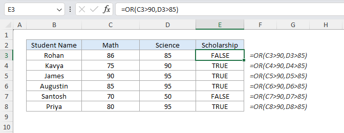 OR Function in Excel
