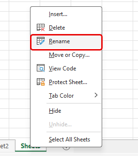 Rename Sheets in Excel