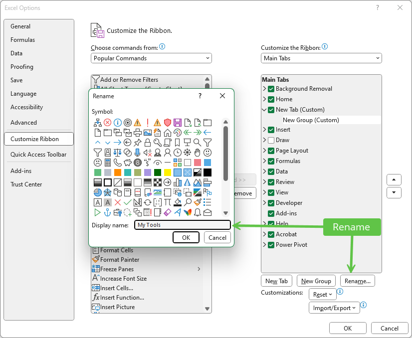 Rename Tab in Ribbon in Excel