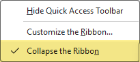Restore the Ribbon in Excel