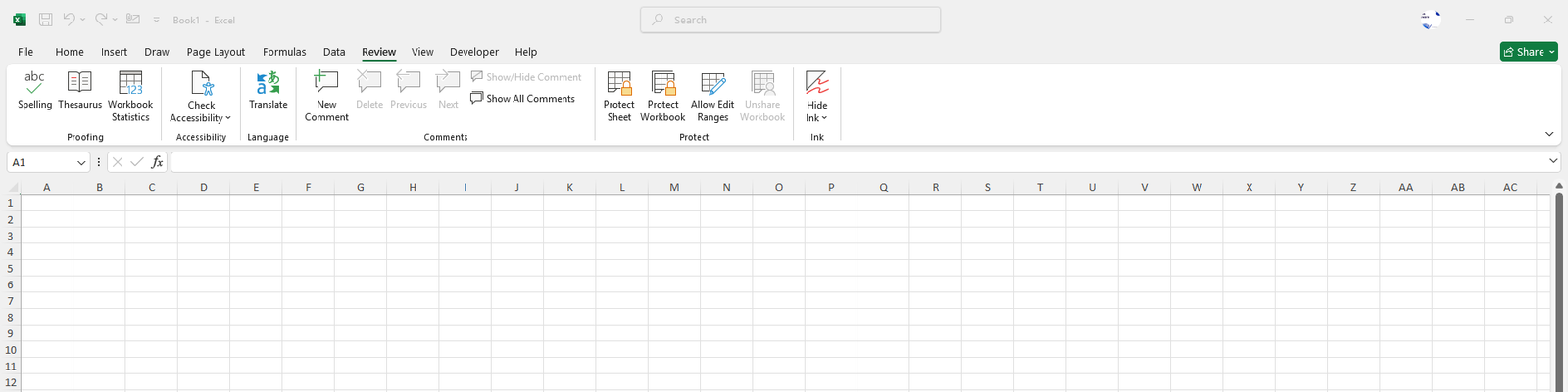 Excel Review Tab