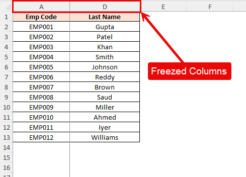 Freeze Columns in Excel