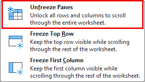 Unfreeze Panes in Excel