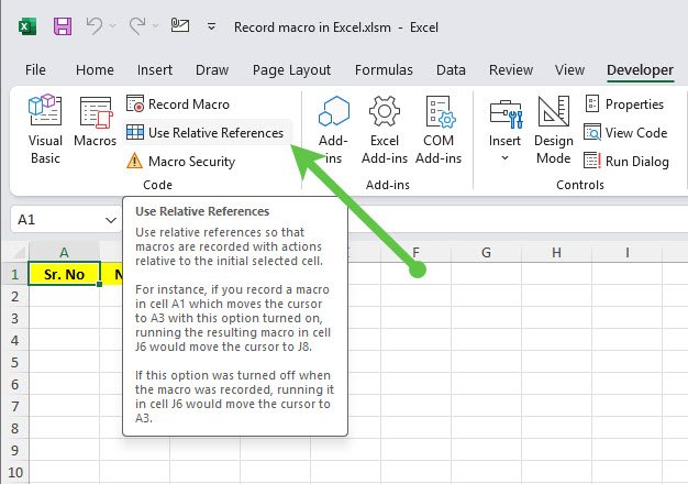 Using Relative References in Macros