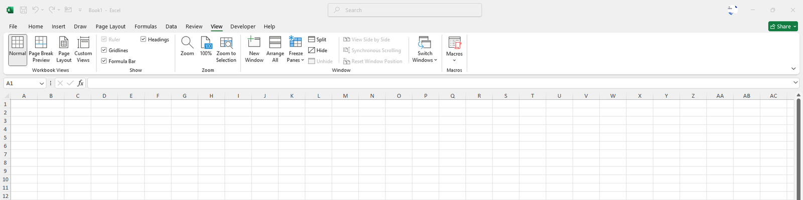 Excel View Tab