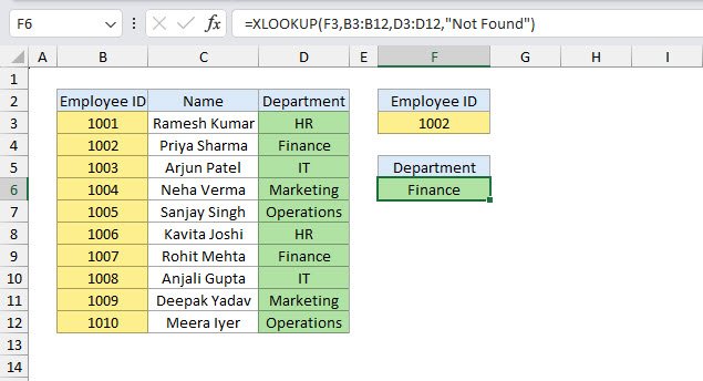 VLOOKUP Function to find from Employee ID in Excel