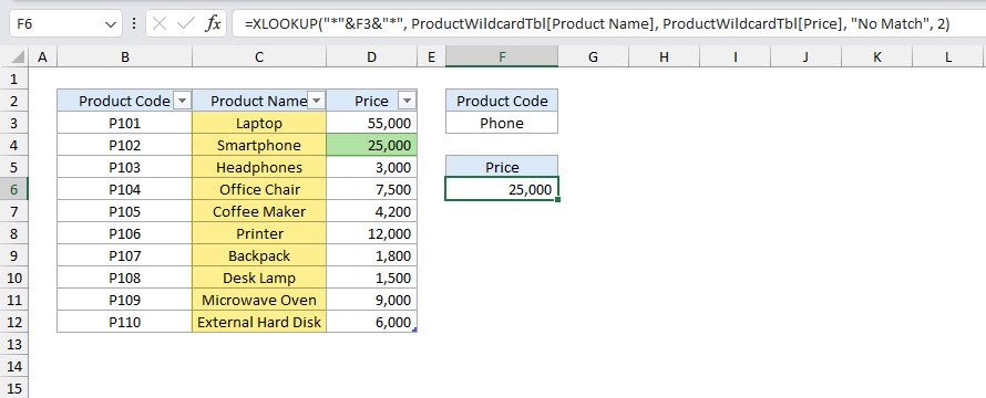 XLOOKUP with wildcards