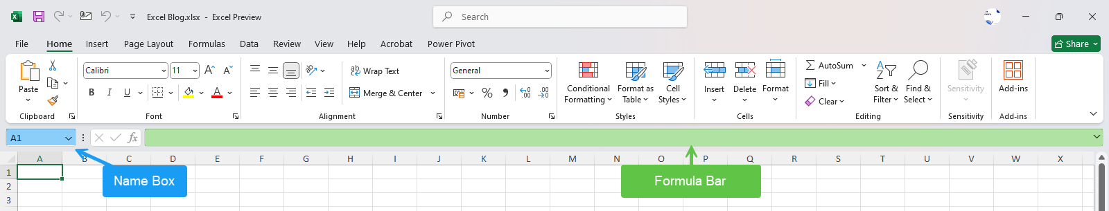 Formula Bar and Name Box in Excel