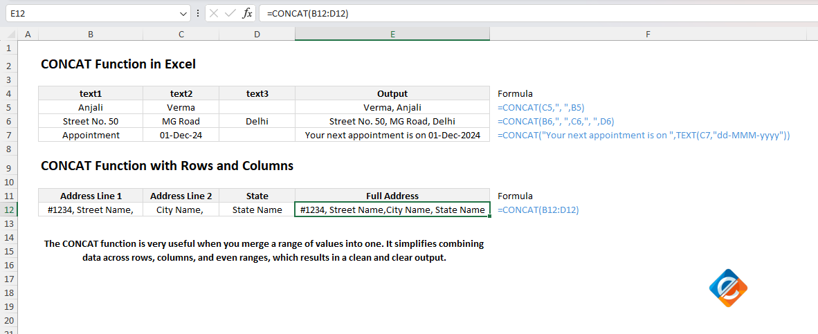 CONCAT Function in Excel