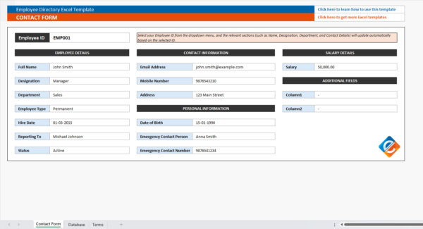 Employee Directory Excel Template