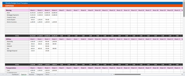 Weekly Budget Planner & Expense Tracker Expenses