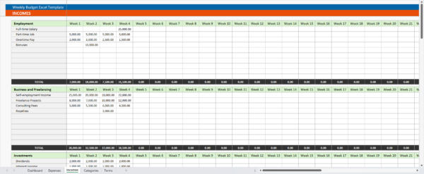 Weekly Budget Planner & Expense Tracker Incomes