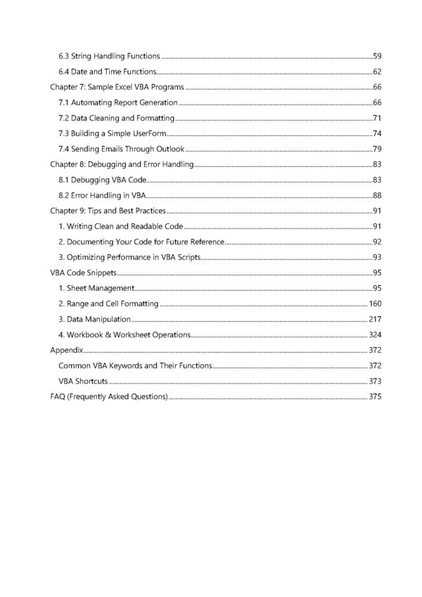 VBA Mastery Guide Table of Contents